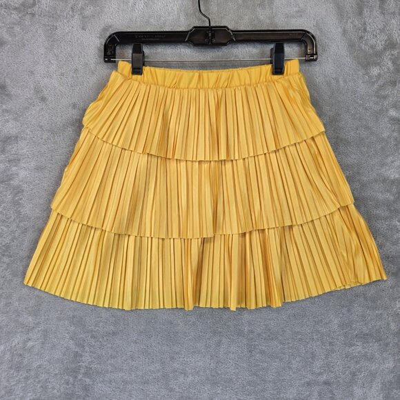Zara Skirt Womens Small Yellow Pleated Tiered Mini Elastic Waist Skater Ruffle - Picture 1 of 7